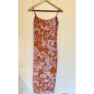 WAYF Purple Floral Slip style midi lined Mesh with slit‎ on side size S
